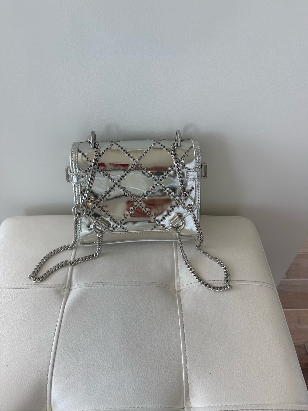 Balmain Silver Metallic Quilted Chain Crossbody - Picture 5 of 13